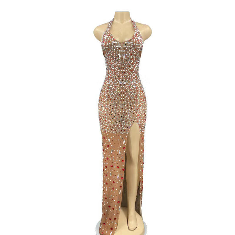 Glitter Rhinestone Prom Crystal Backless Dress Elegant