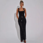 Double-shoulder Strap Sequins Net Drill Suspenders Dress