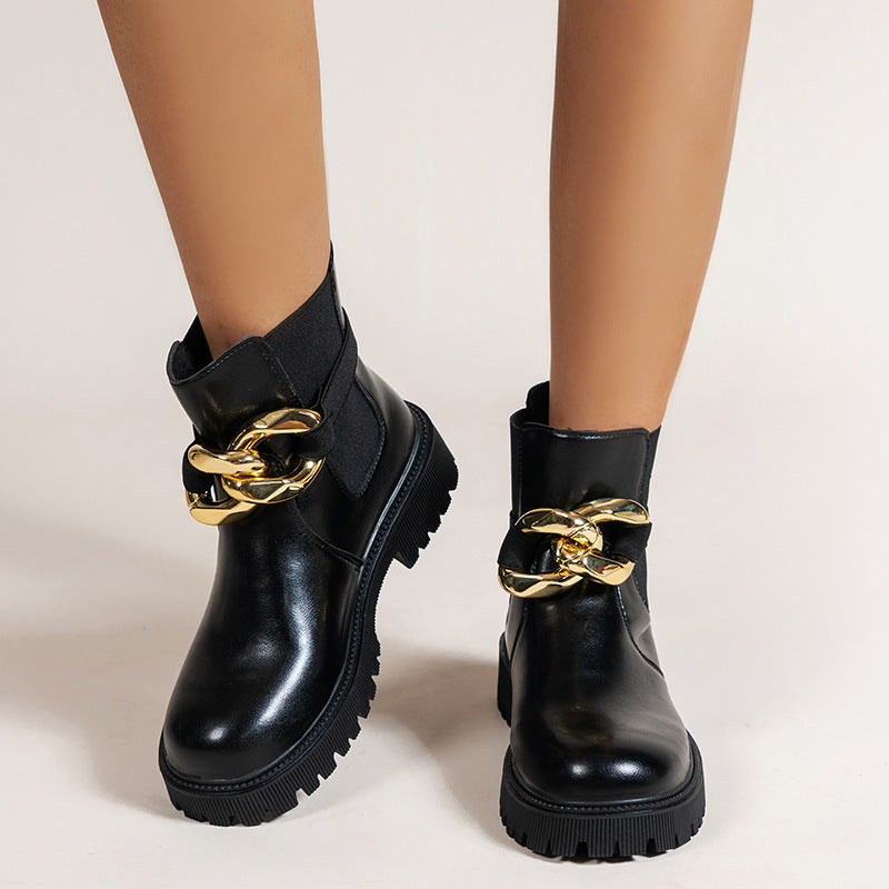 Fashion Chain Decoration Flat Bottom Casual Boots