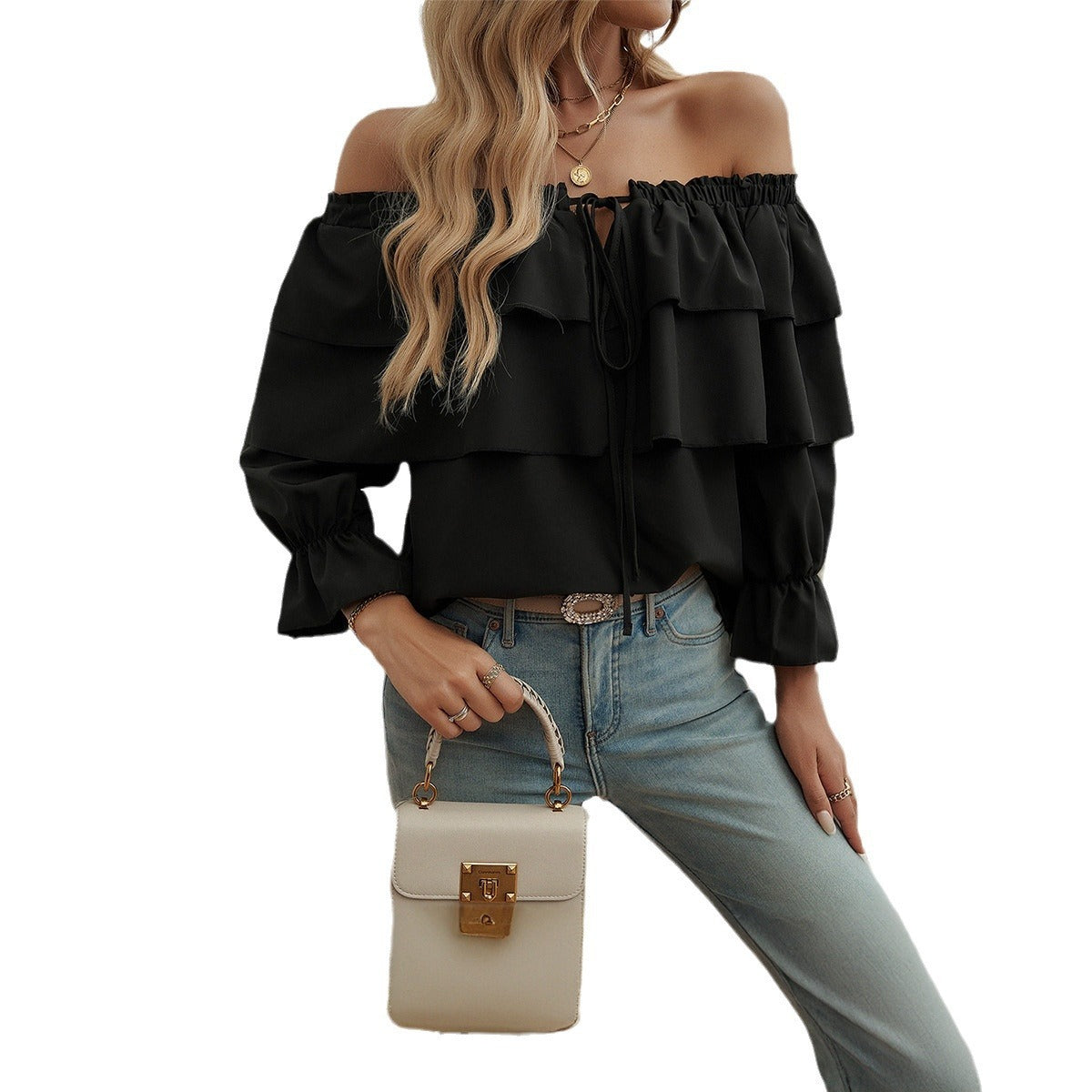 Off-Shoulder Top mit Bischofsärmeln