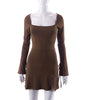 Square-neck Long Sleeve Split Dress – Slim & Stylish Short Skirt!