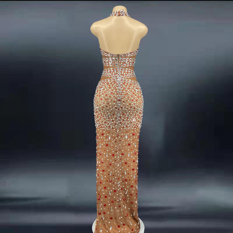 Rhinestone Backless Prom Gown