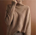 Women's Turtleneck Textured Rhombus Sweater