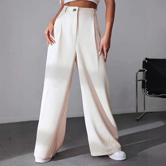 Women's Solid Color Casual Straight-Leg Trousers