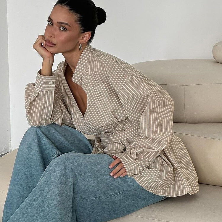 Female Simple All-match Long Sleeves Tied Top