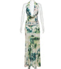 Tie-Dye Deep V-Neck Halter Maxi Dress – 2pcs Beach Party Set
