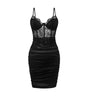 Advanced Satin Lace Fishbone Stitching See-through Hip Spaghetti Straps Dress