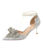 Rhinestone Bow Pointy Hollow Pearl Heels