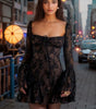 Lace Square Collar Bell-Bottom Long Sleeve A-Line Dress for Women