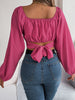 Leisure Lantern Sleeve Lace-up Waist Chiffon Shirt Midriff-baring Top