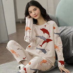 Pajamas Set Women Cute Cartoon Print Sleepwear 2 Piece Lounge Sets