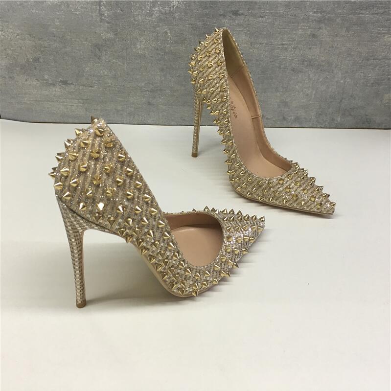 Women's Shoes Golden Ladies Rivet High Heels 12CM