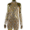 High-end Women's Heavy-duty Rhinestone Plaid Sequined Gloves Ultra-short Dress