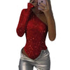 Hot Girl Sexy One-shoulder Tight Rhinestone Sequins Top