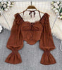 Women's Off-shoulder Shoulder-baring Halter Bell Sleeve Shirt