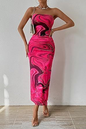Women's Clothing Slit Hemline At Hem Sleeveless Printed Dress