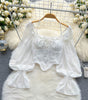 Women's Off-shoulder Shoulder-baring Halter Bell Sleeve Shirt