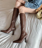 Square-Toe Knee-High Stretch Boots