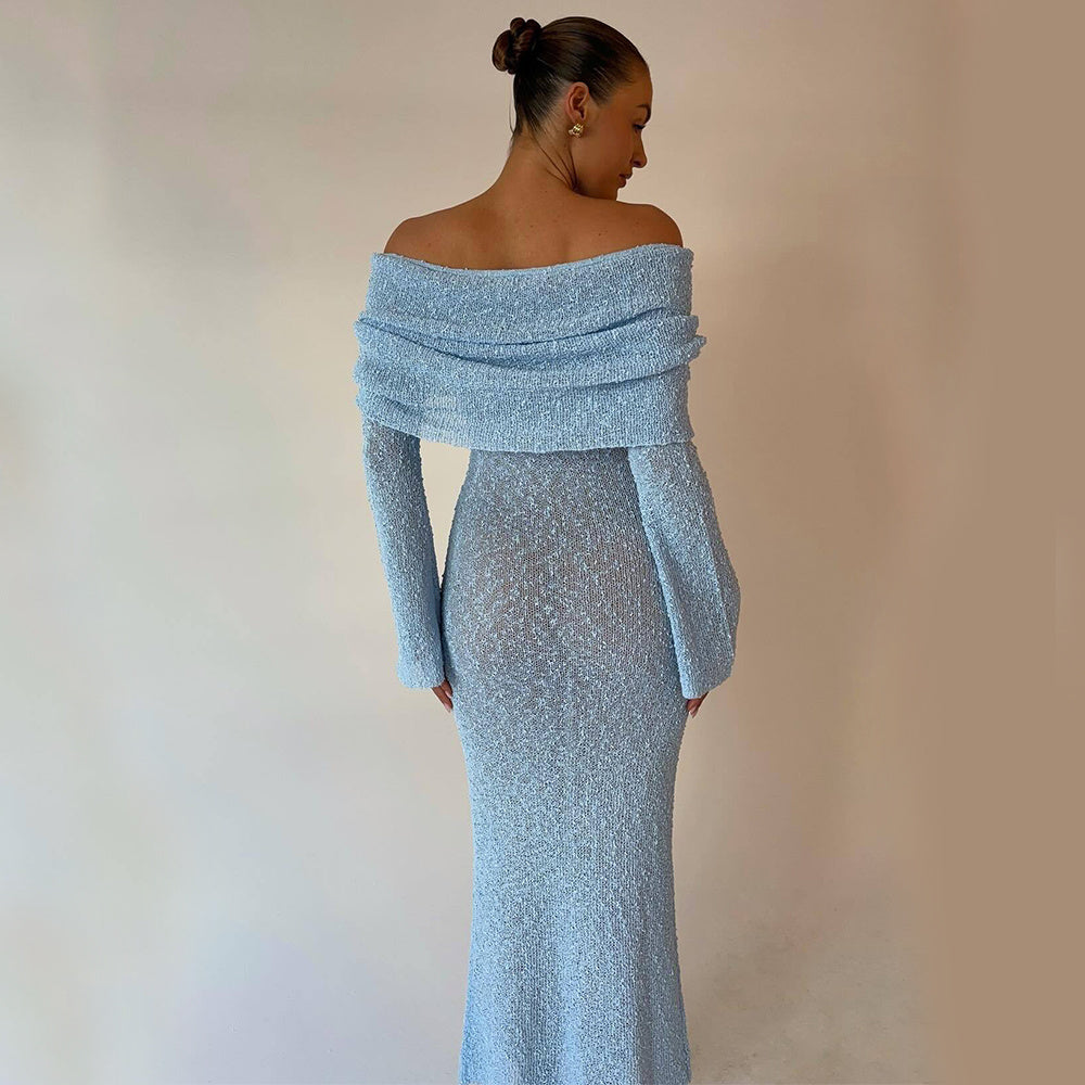 One-Shoulder Knitted Long Sleeve Dress