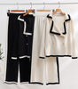 Zweiteiliges Herbst-Set aus gestrickten Hosen mit weitem Bein für Damen