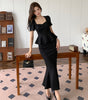 Temperament Square Collar Ruffled Flab Hiding Slimming Fishtail Skirt Suit