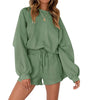 Loose Pullover & Drawstring Shorts Set - Women's Casual Sportswear
