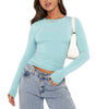 Women's Clothing Fashion Slim Long-sleeved Pullovers Tops Solid Causal Fit Shirts