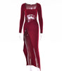 Langärmliges, ausgehöhltes Kleid mit U-Ausschnitt und Schlitz für Damen