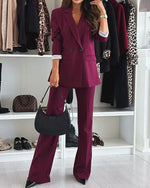 Women's Suit Lapel Leisure Commute Solid Color Two-piece Suit