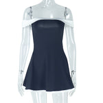 Y2K Black & White Patchwork Mini Dress – Backless, Ruched, Chic Streetwear