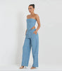 Fashion Denim Sequined Tube Top Wide Leg Pants Suit