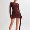 Y2K Long-Sleeve Backless Dress – Sexy & Hip-Hugging Fit!