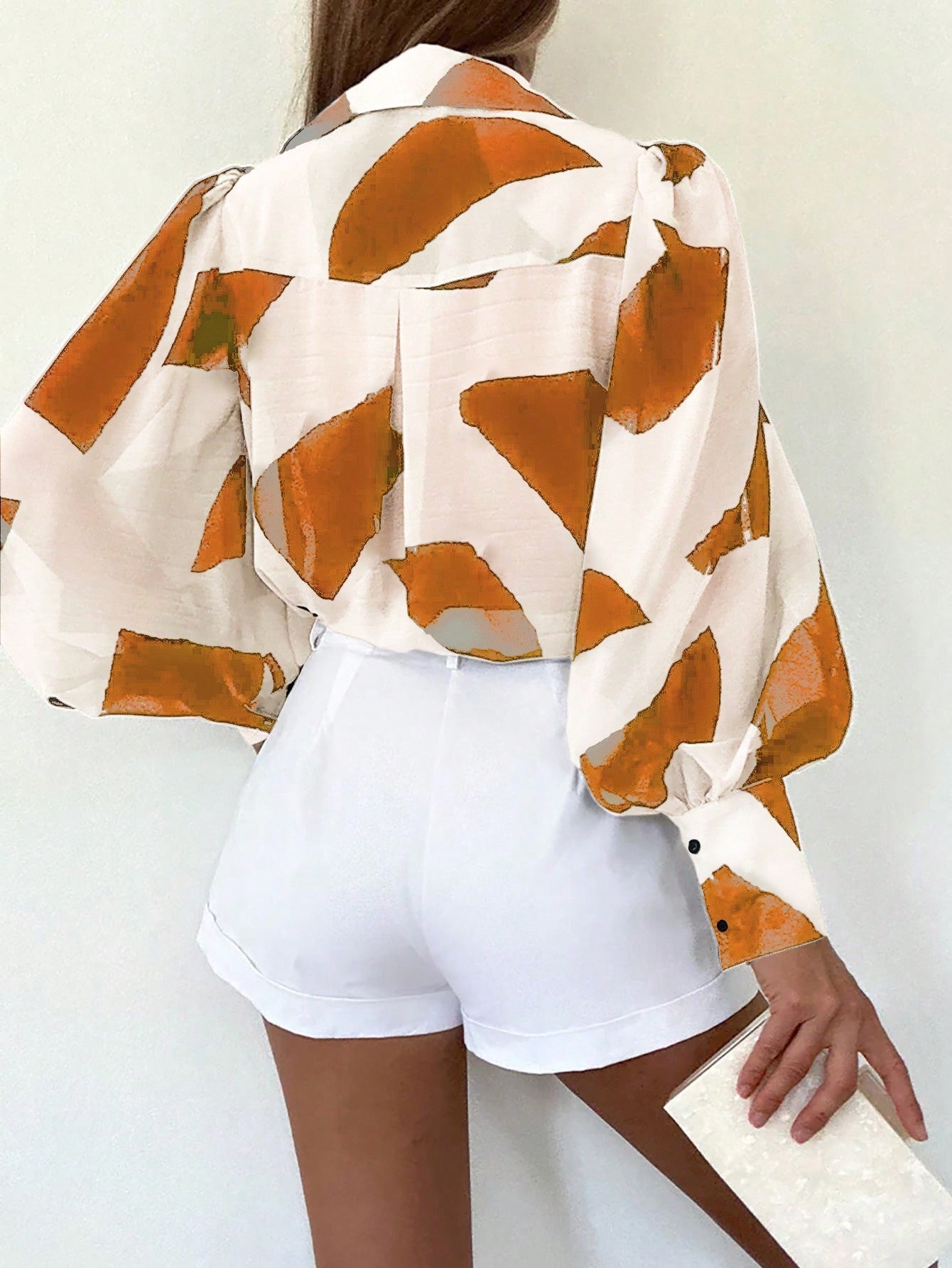 Women's Long Sleeve Printed Blouse with Shirt Collar, Casual Style