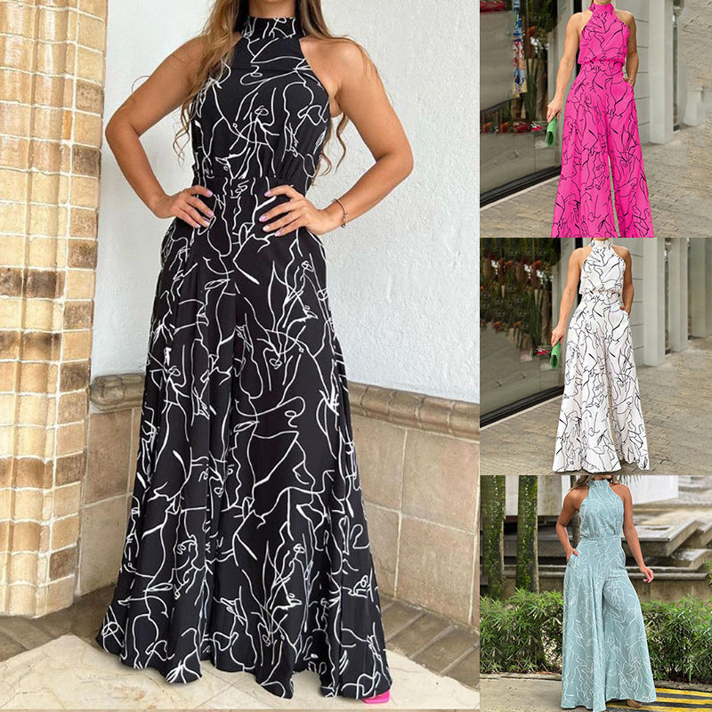 Eleganter ärmelloser Neckholder-Jumpsuit mit Taillenschnürung für Damen