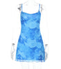 Waist-tight Hip Skirt Mesh Printing Slip Dress