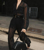 Black Mesh See-through Top & High-waisted Pants Set
