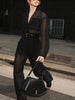 Black Mesh See-through Top & High-waisted Pants Set