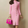 Fall Fashion Long Sleeve Stand-up Collar Slim Fit Metal Button Split Dress