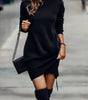 Long Sleeve Dress Solid Color High Neck Cross Short Dress Womens Clothing
