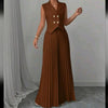 Women's Summer Sleeveless Suit – Button Vest & Pleated Pants Set