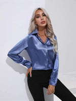 One-Button Satin Long Sleeve Shirt