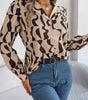 Commuting Elegant Contrast Color Striped Suit Collar Long Sleeve Shirt