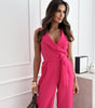 Women's Sleeveless V-neck Waist Trimming Lace Up Jumpsuit