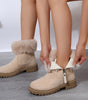 Women's Winter Plush Snow Boots - Side-Zip, Low-Heel