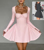 Y2K Low-Neck Long-Sleeve A-Line Mini Dress – Party & Evening Wear