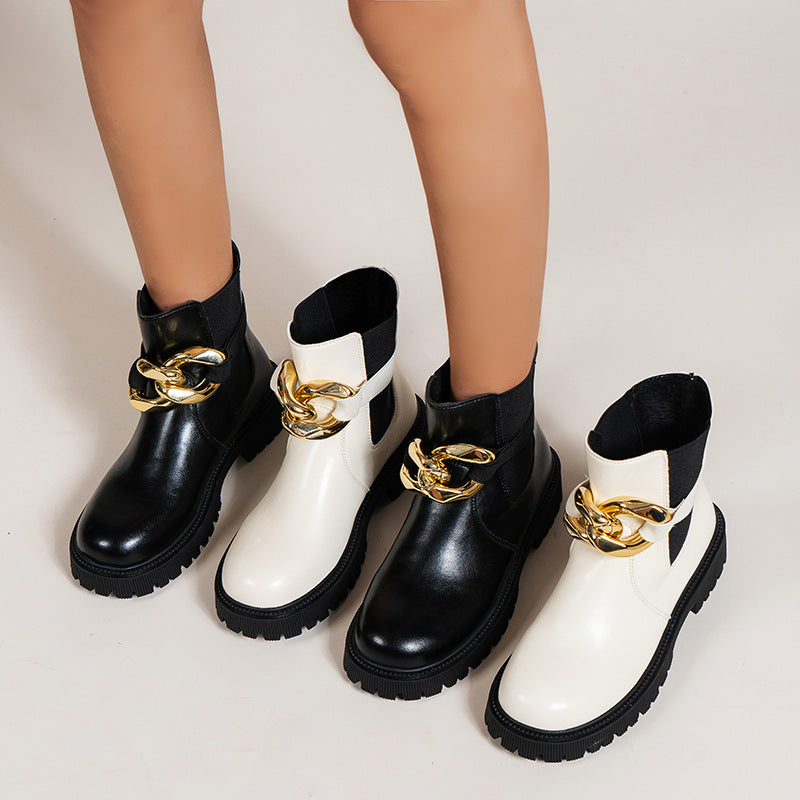 Fashion Chain Decoration Flat Bottom Casual Boots