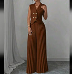 Women's Summer Sleeveless Suit – Button Vest & Pleated Pants Set