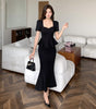 Temperament Square Collar Ruffled Flab Hiding Slimming Fishtail Skirt Suit
