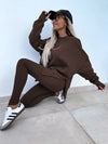 Sweater Suit Women's Casual Loose Long Sleeve Crew Neck Split Top Tight Trousers