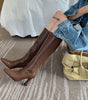 Square-Toe Knee-High Stretch Boots